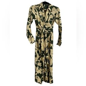 MANGO green and beige Floral‎ jacquard dress SIZE 0 XXS NWT